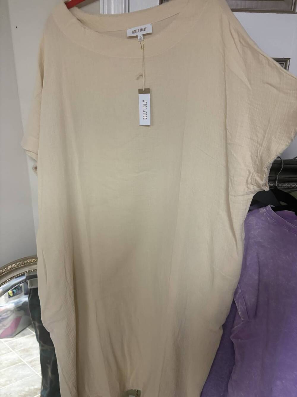NEW DOLLY JOLLY women's short sleeve gauze dress in cream